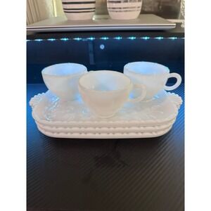 Set Of 3 Vintage Hazel Atlas Luncheon Plate & Cup Sets Milk Glass